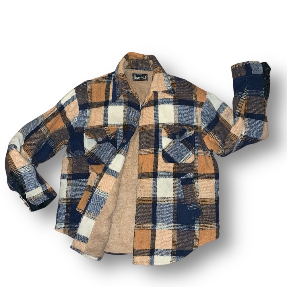 v i n t a g e :: Plaid Wool Lined Barn Coat Shacket Fleece - Picture 6 of 14